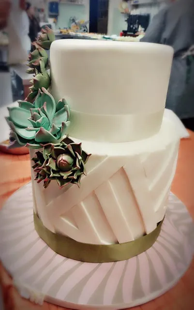 La torta con le succulente vista da un altro lato